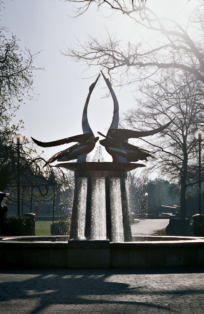 SWAN FOUNTAIN IN FRONT OF ROYAL SHAKESPEARE THEATRE
